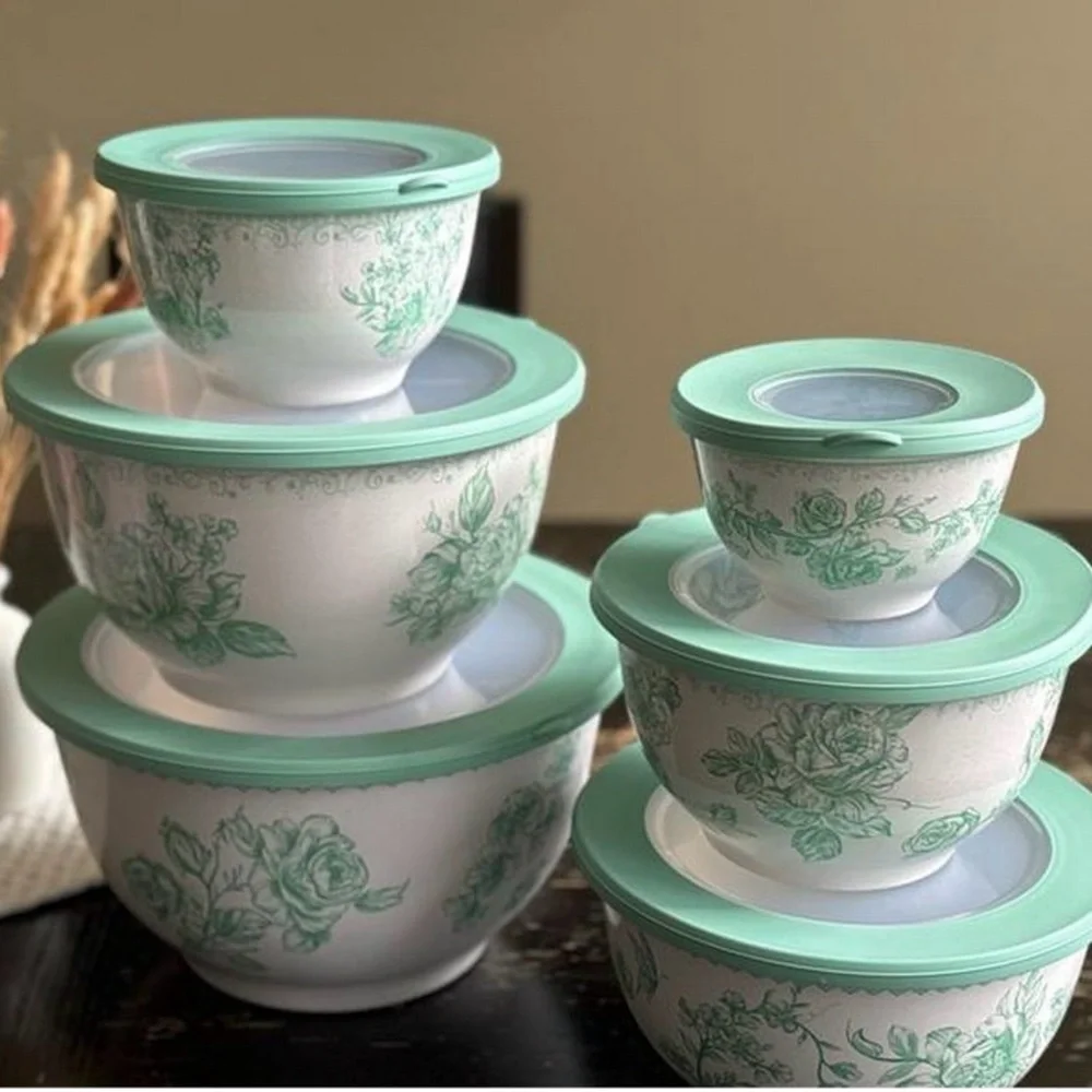 Pioneer Woman Agatha 12-Piece Bamboo Melamine Nesting Mixing Bowl Set, Green